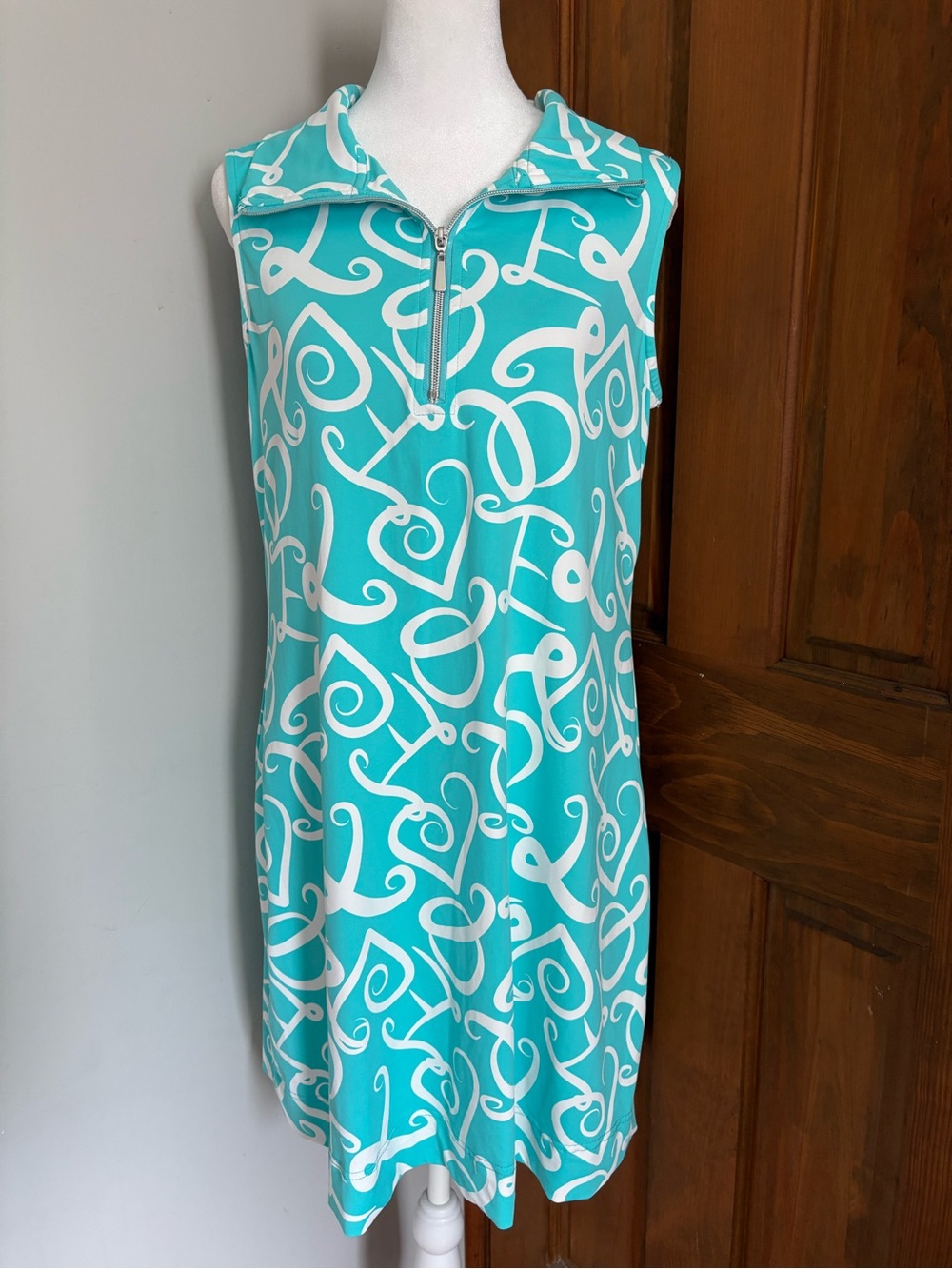 Lulu B Medium Sleeveless Blue Love Novelty Print Cooling Fabric Dress Beachy